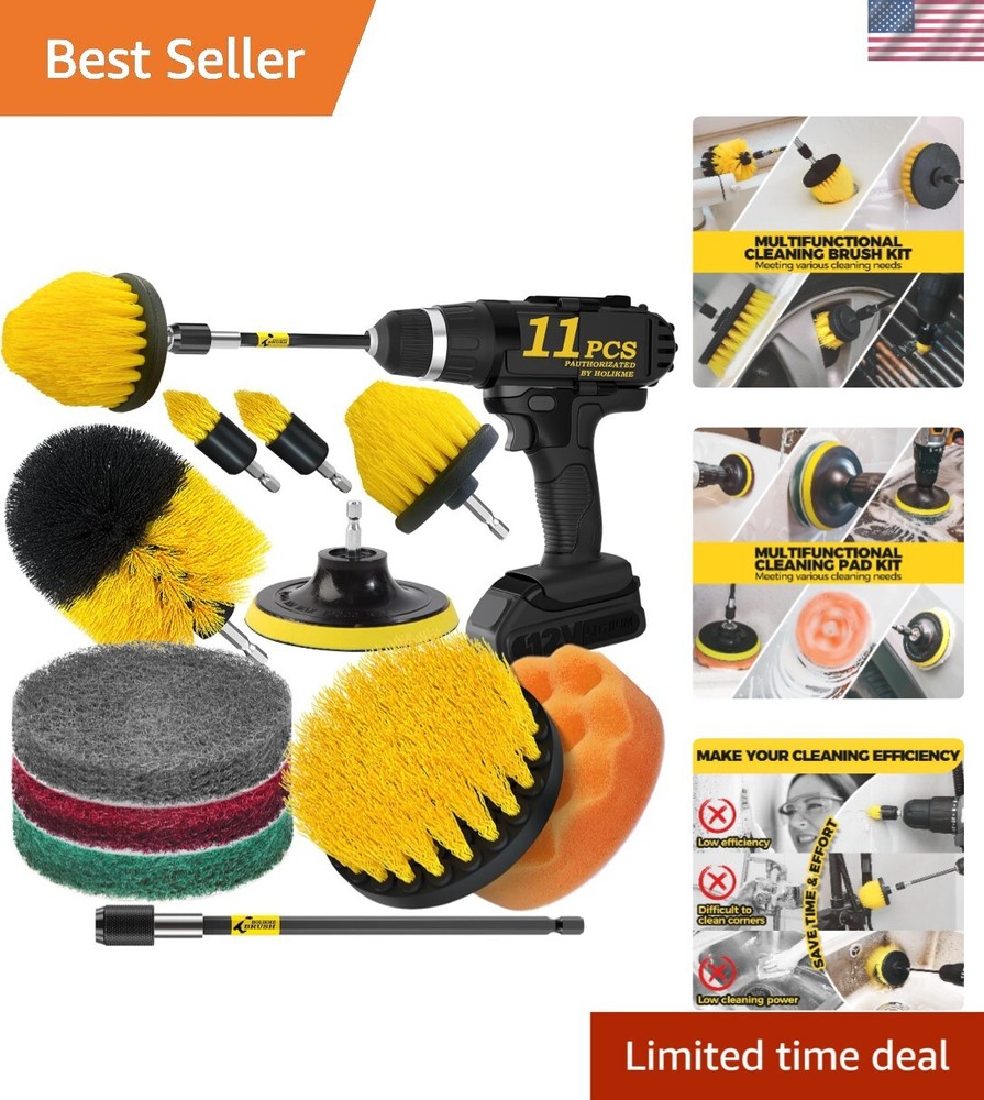 11-Piece Scrubbing Brush Attachment Set with Nylon Bristles for Safe Cleaning