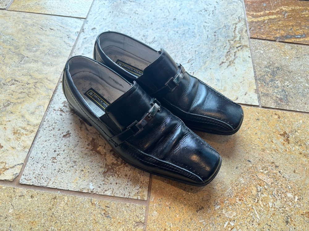 Stacy Adams Dress Shoes Mens US 10M Black Leather Square Toe Slip On 21498-001