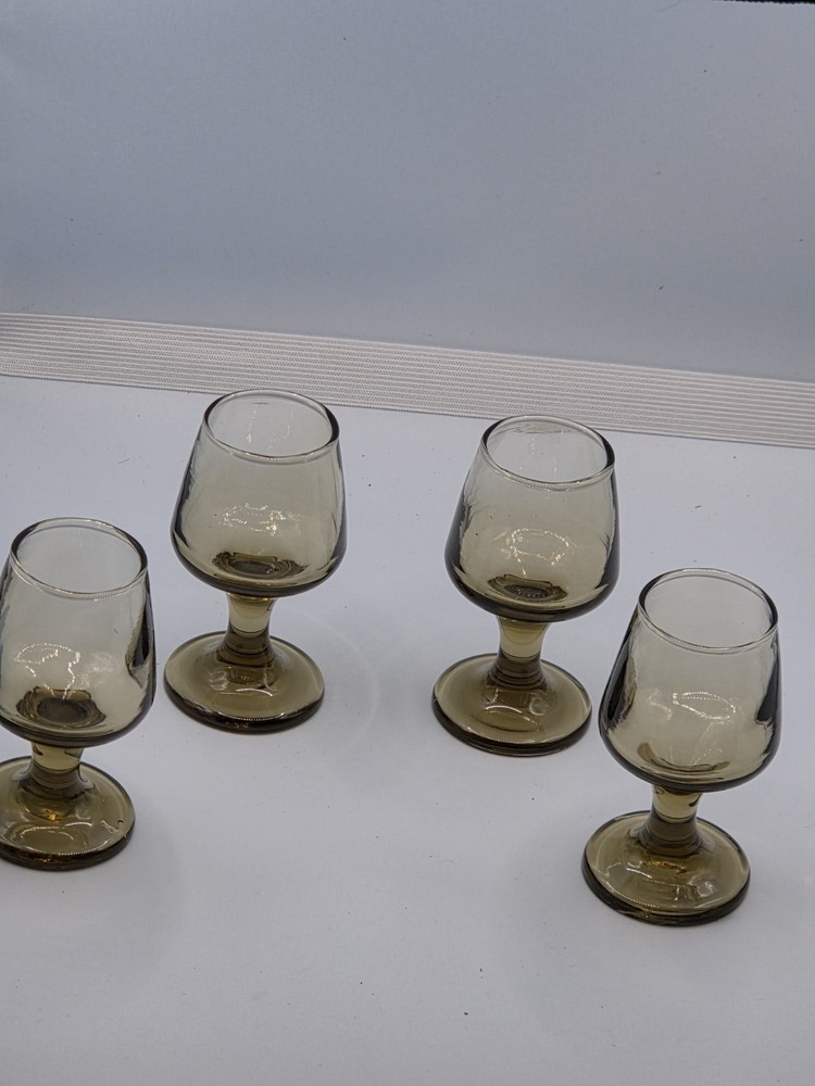 4pc Libbey Tawny Accent Cordial Shot Glasses Liquor Brown 1 ¾ oz Barware 1970's