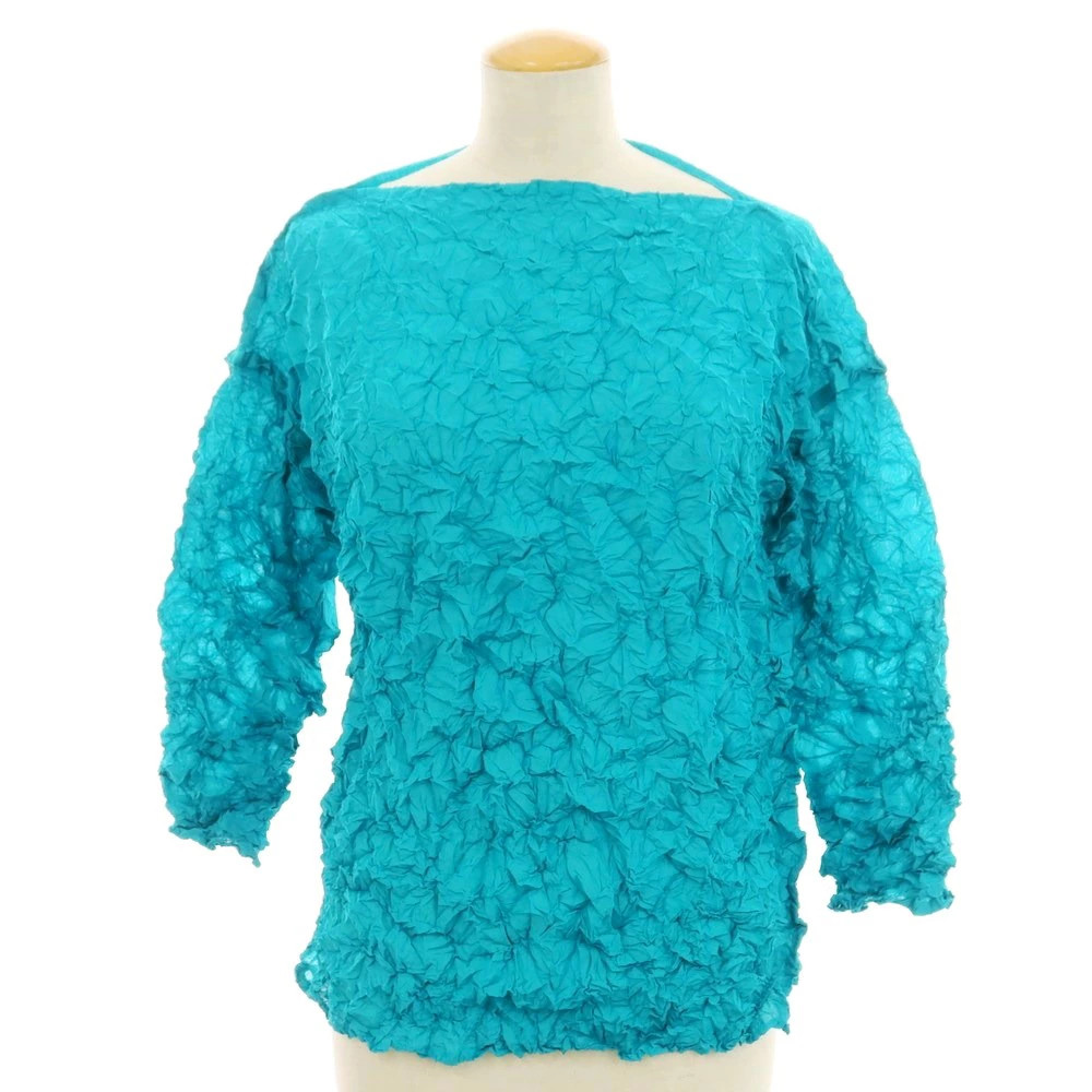 ISSEY MIYAKE Pleated Blouse Cut and Sew Turquoise Size M Used A Rank
