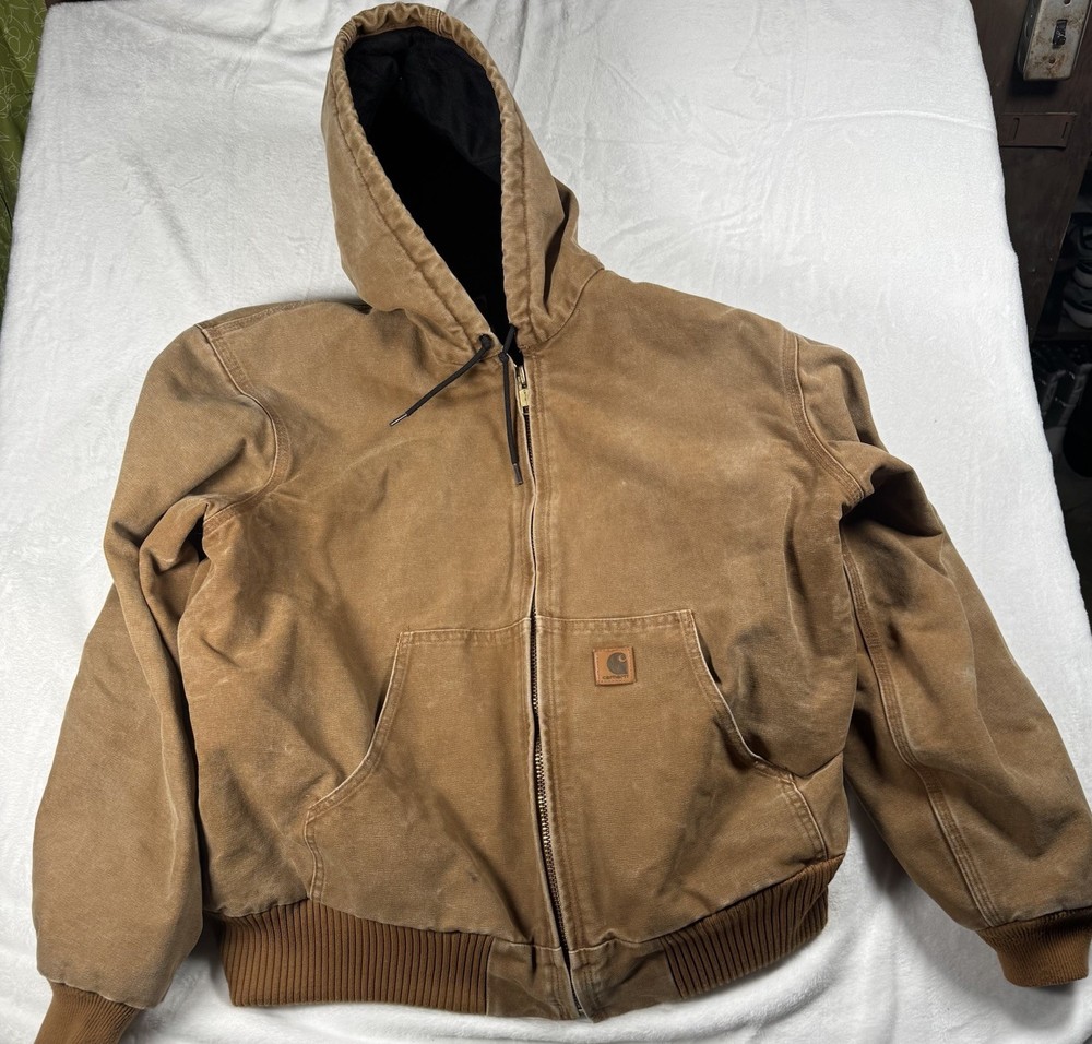 Vintage Carhartt J130 Quilt-Lined Canvas Work Jacket Men's L Brown Tan