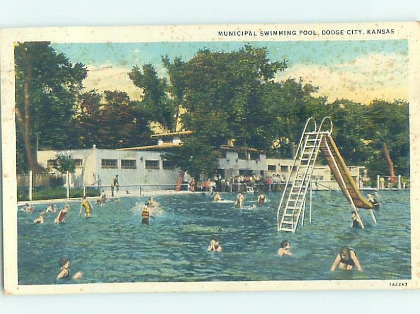 W-border SWIMMING POOL SCENE Dodge City Kansas KS m/09 AF2472