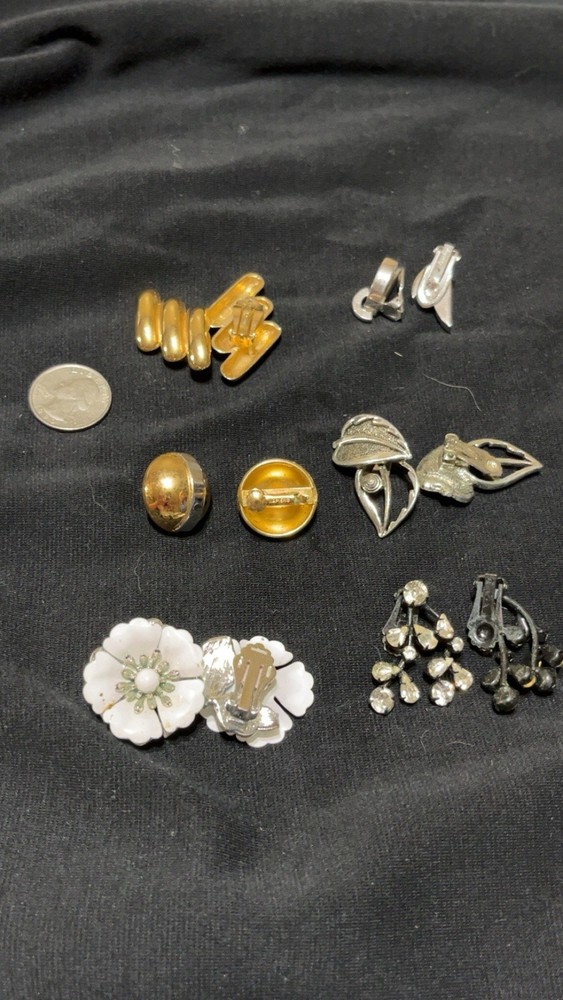 Vintage Clip-On Earrings Lot Rhinestone Enamel Assorted Styles