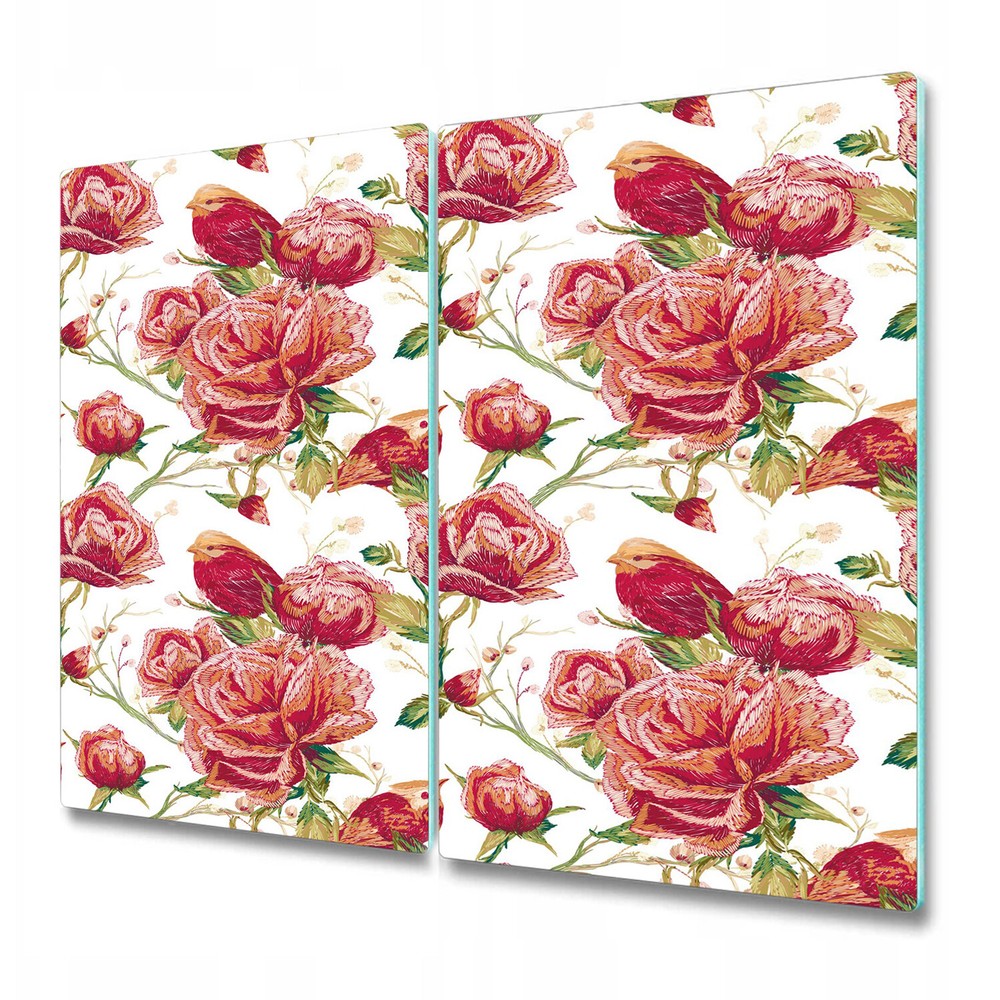 Glass Bread Board Induction Ceramic Hob Cover Red birds and flowers red 2x30x52