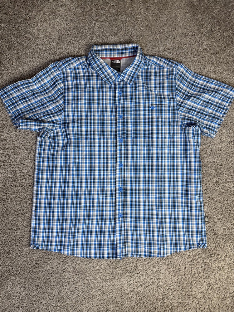 The North Face Shirt Mens XL Blue Plaid Short Sleeve Button Up Lightweight
