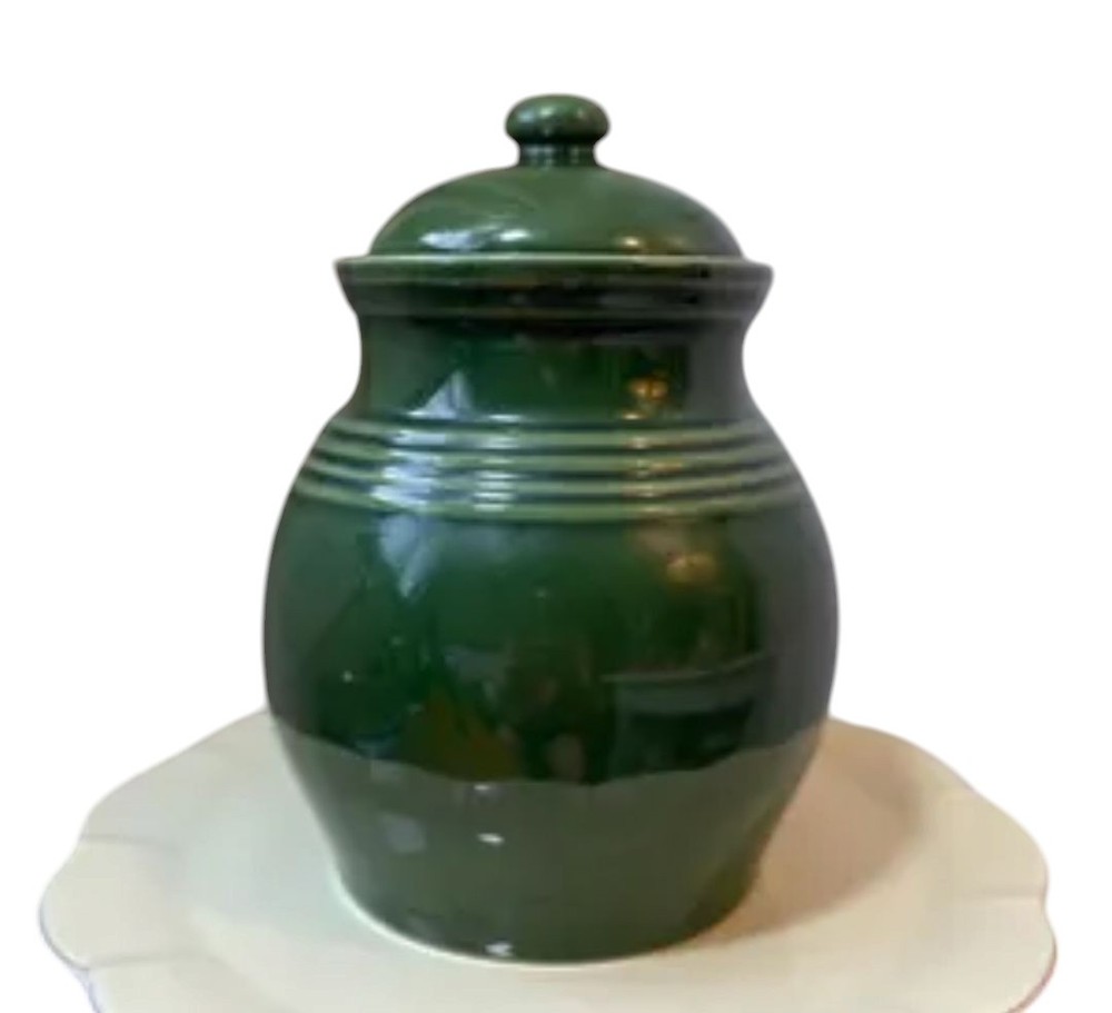 Vintage stoneware crock with lid for rustic kitchen decor