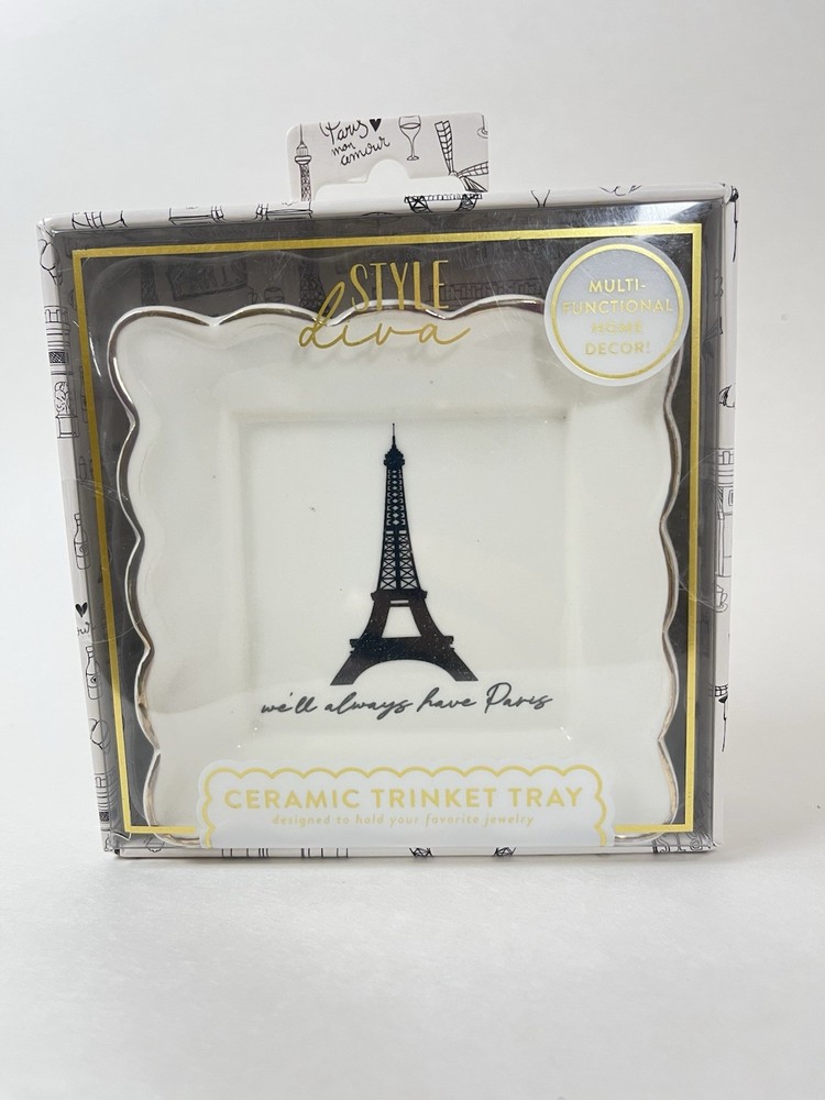Style Diva Ceramic Trinket Tray Paris Eiffel Tower Jewelry Dish NEW