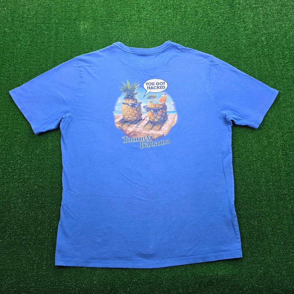 Tommy Bahama Tshirt Mens Large Blue Pineapple Graphic You Got Hacked Beachwear