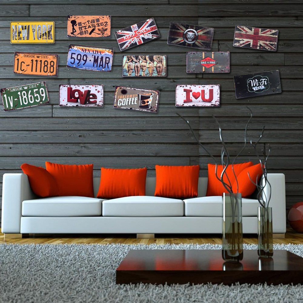 Metal Mural Retro Decorative Usa License Plate Decor Wall Painting Fadeless