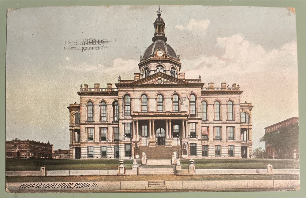 1908 Peoria , Illinois Postcard PEORIA COUNTY COURT postmark Galesburg, Illinois