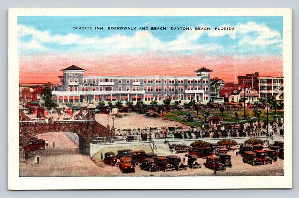 Daytona Beach Florida FL Seaside Inn Boardwalk & Beach VINTAGE Postcard