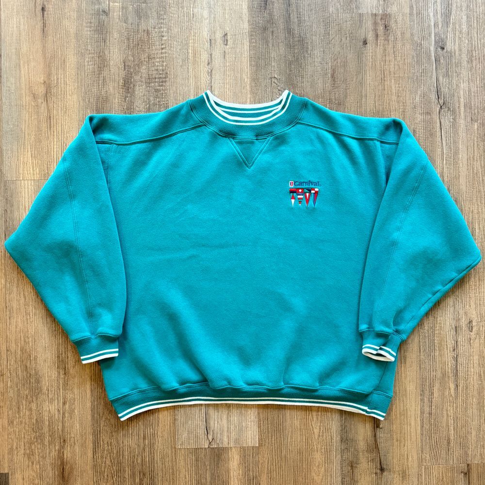 Vintage Carnival Cruise Line Crewneck Sweatshirt Teal L