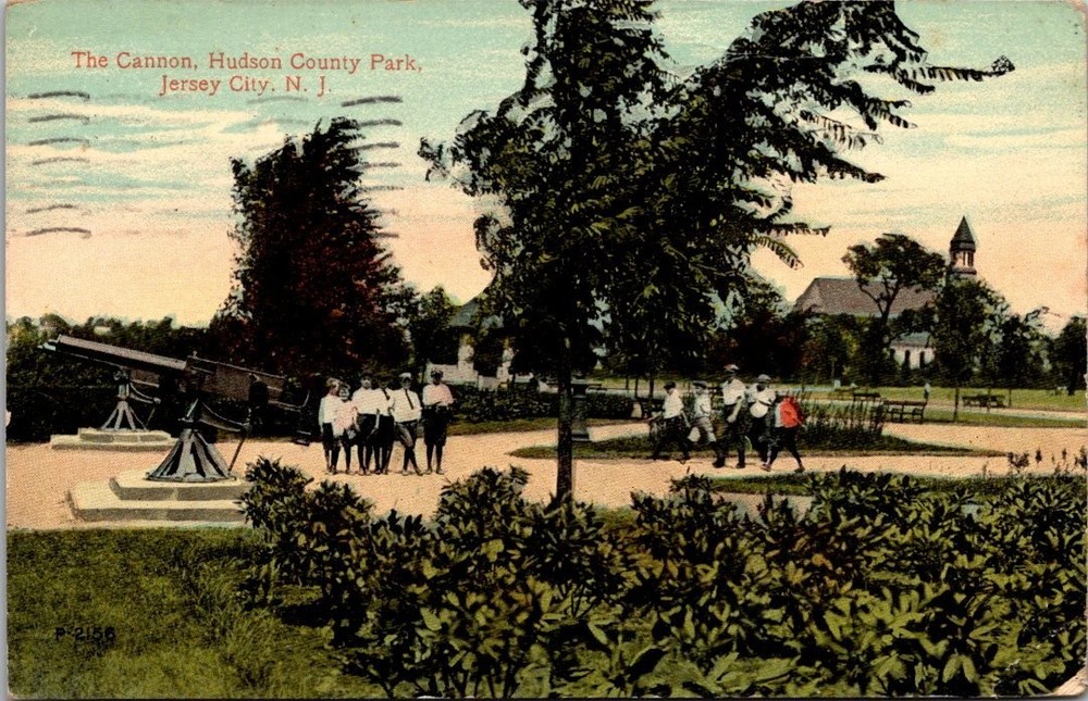 1914 Jersey City NJ Hudson County Park The Cannon Vintage Postcard