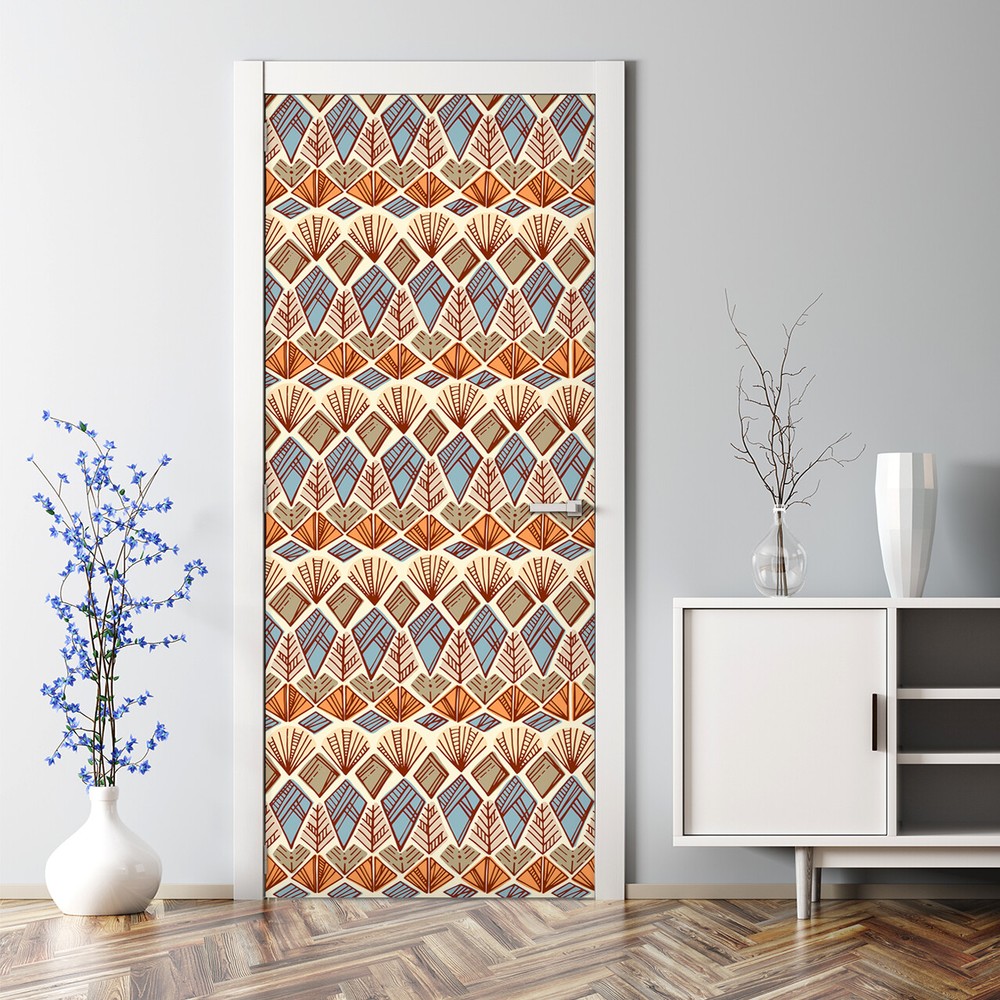 Ethnic bubble-free brown and blue door decal wall decor sticker for home