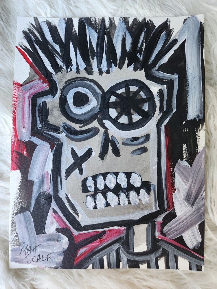 Matt Scalf Abstract Face Urban Graffiti Street Art Modern 9x12 ORIGINAL PAINTING-image