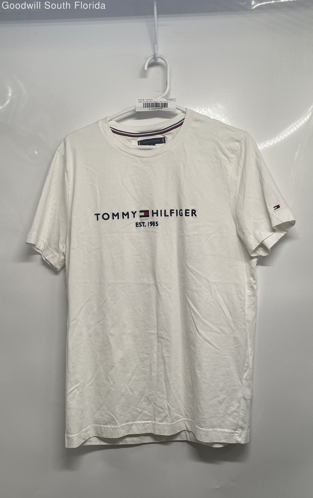Tommy Hilfiger Mens White Cotton Short Sleeve Crew Neck Slim Fit T-Shirt Size XL