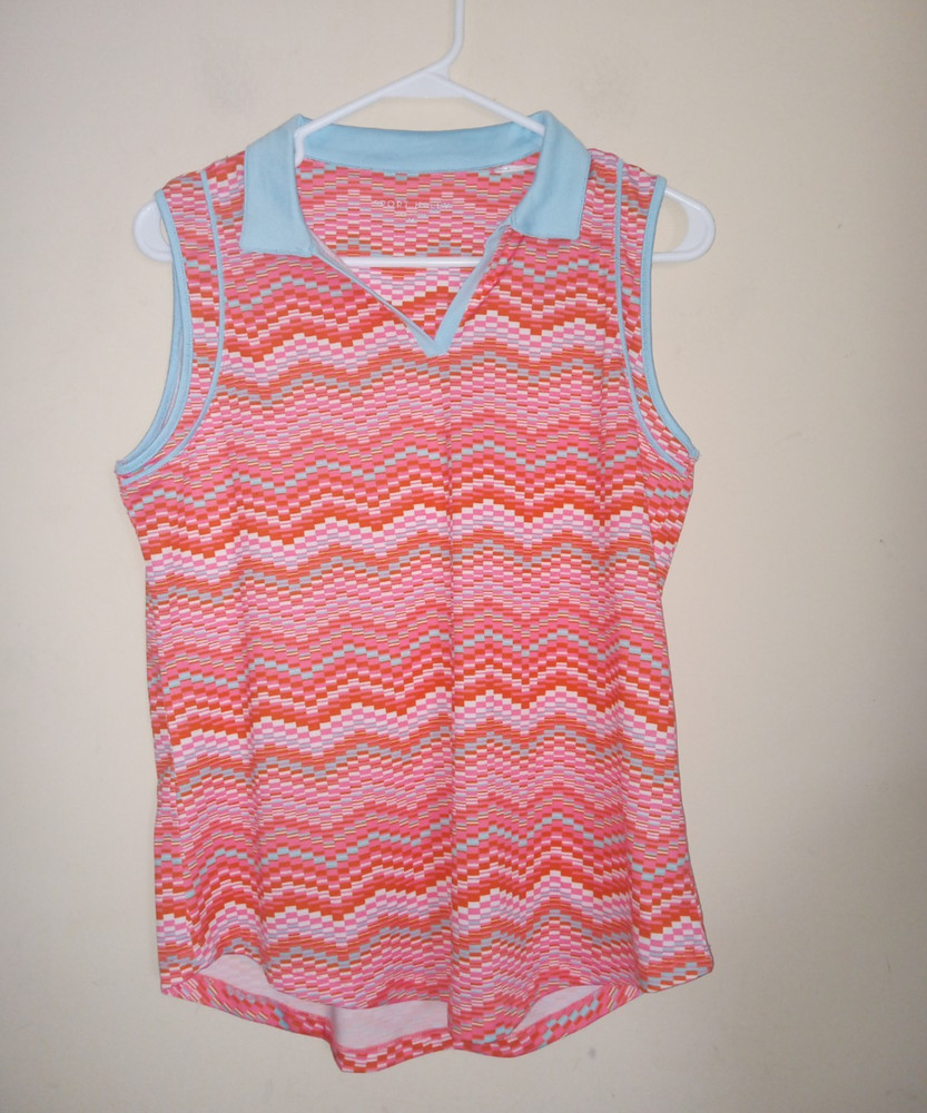 Sport Haley Women's Golf Shirt Medium Sleeveless  V Neck Polo Orange Blue