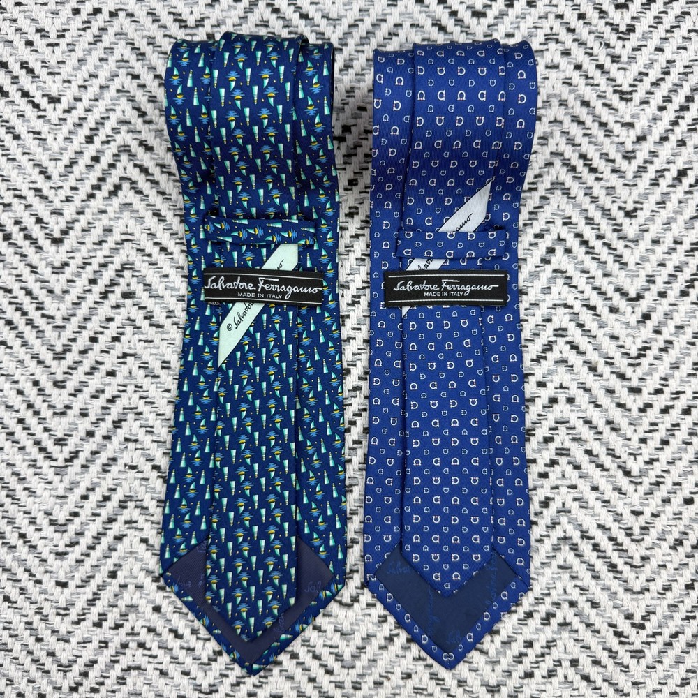 Lot Of 2 Salvatore Ferragamo Tie Silk Necktie Mixed Pattern Multi Color