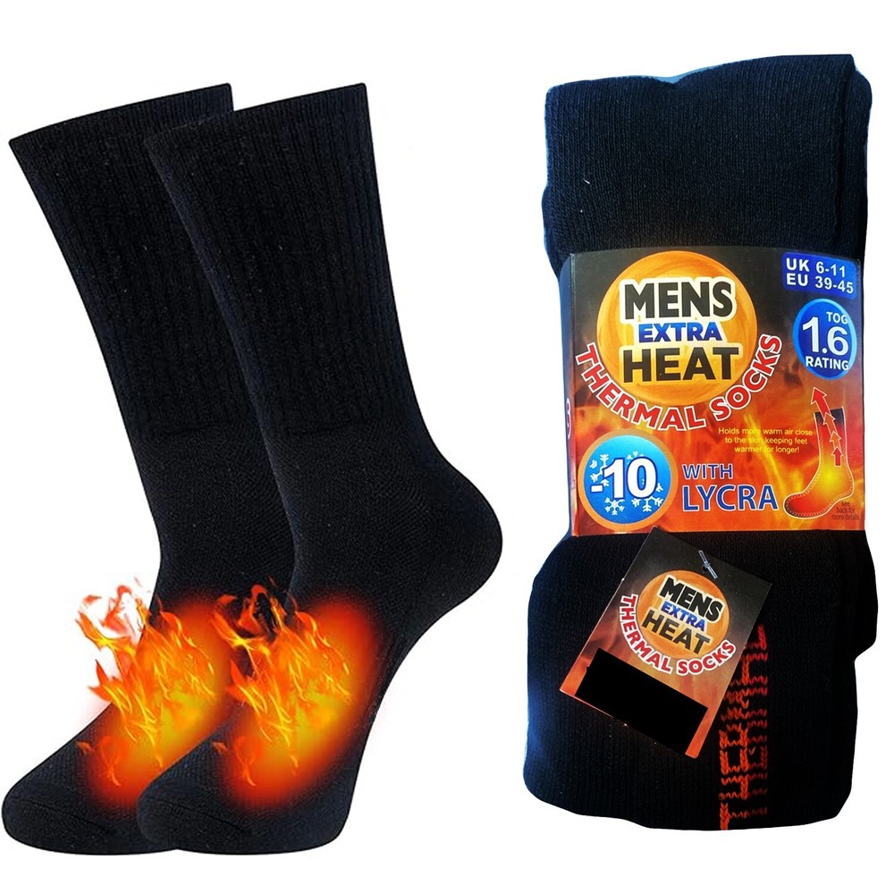 3 6 Pairs Mens Thermal Socks Black Thick Warm Outdoor Work Boot Socks Size 6-11