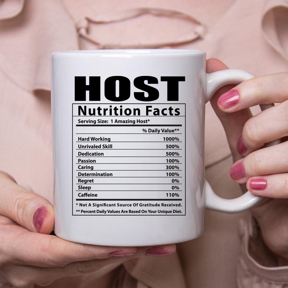 Funny Host Nutritional Facts White Coffee Mug with Humorous Design