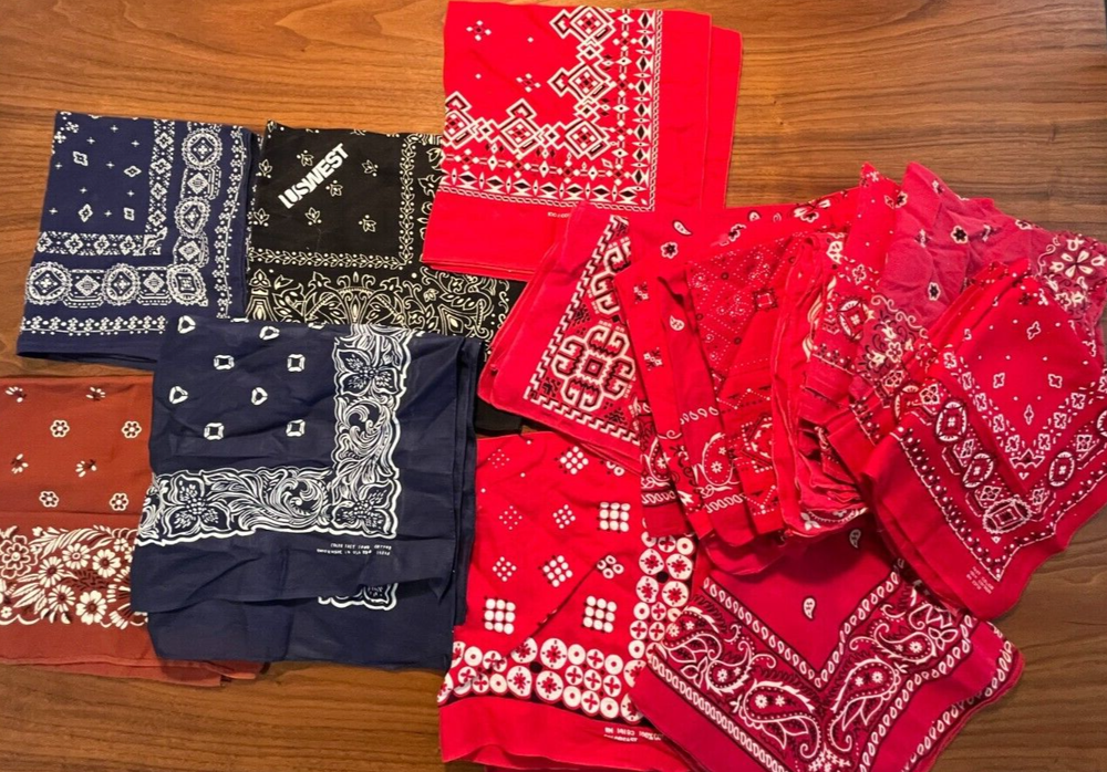LOT of 27 Vintage INDIGO BLUE and RED BANDANAS Fast Color Washfast Polka Dot USA