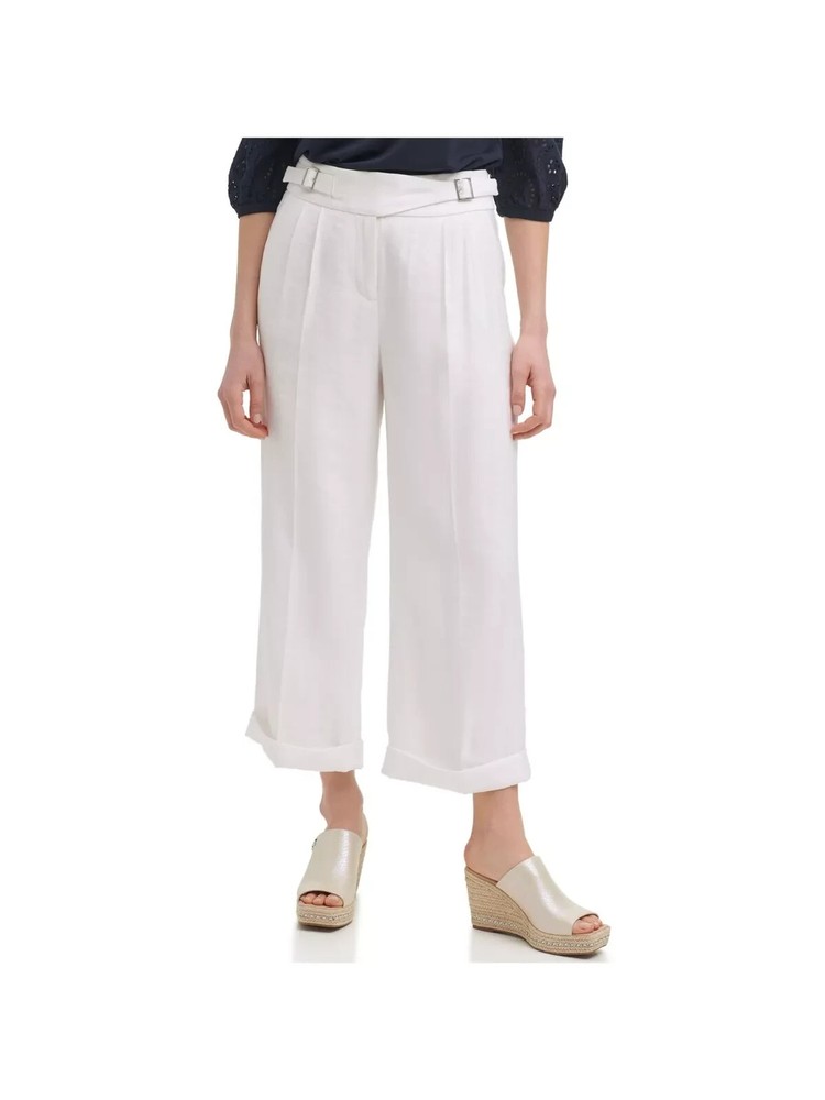 Karl Lagerfeld Womens Pants 8 White Wide Leg Cuffed Ankle NEW