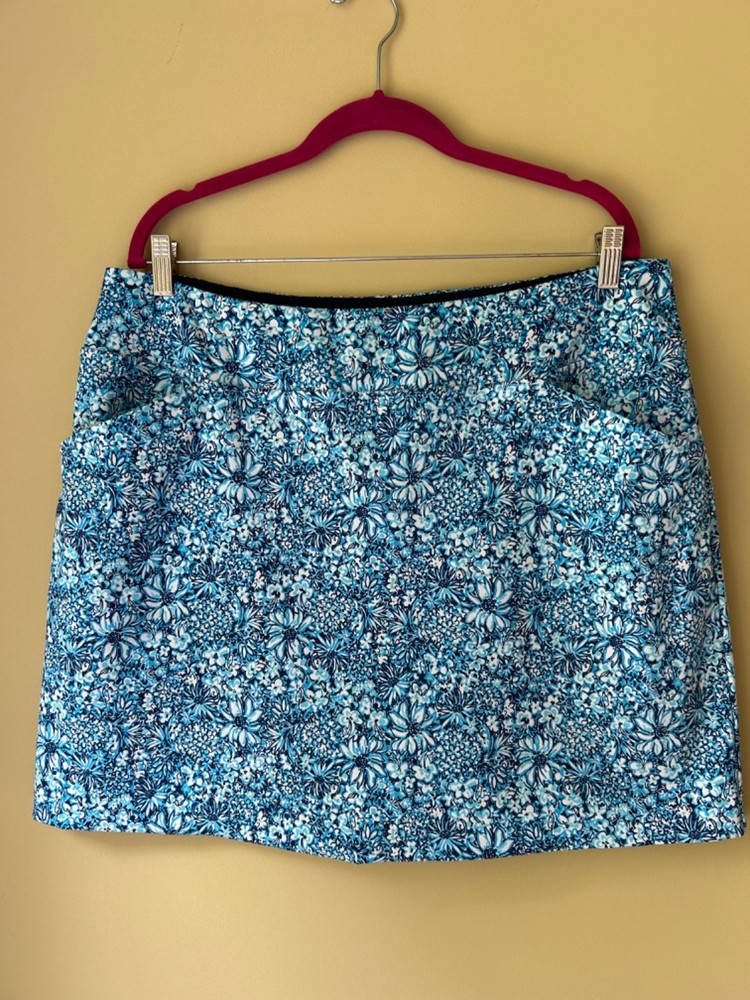 Lilly Pulitzer Monica Skort Sz:16 Blues/ White Floral Print UPF 50+Golf Tennis