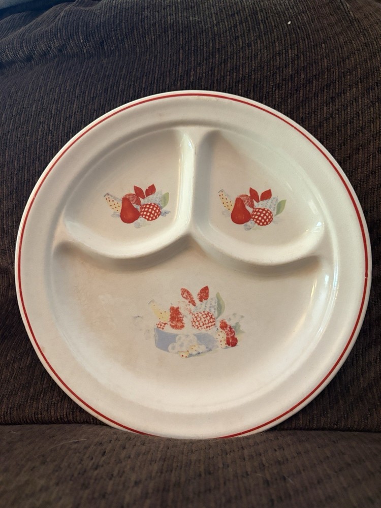 Vintage Calico Fruit by Universal Pottery Divided Plate 9.5 Inches USA Made