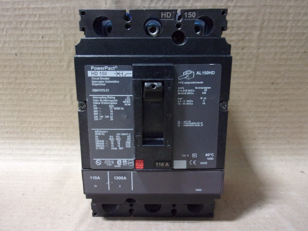 Square D GM GM47475-57 3 Pole 110 Amp 600V Circuit Breaker HDP36110TX