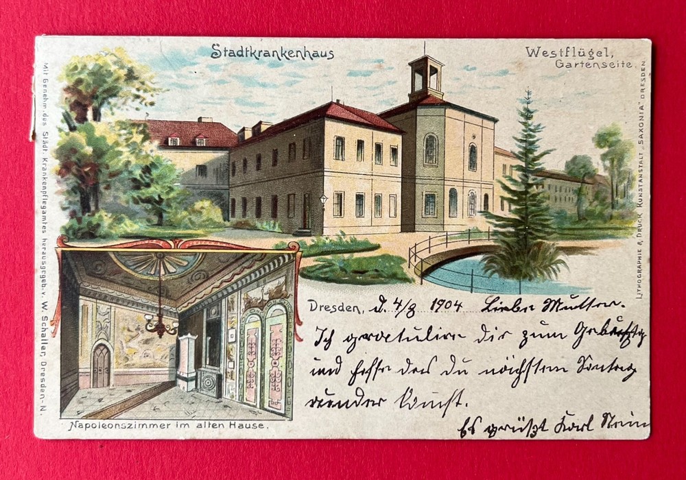 Litho Postcard Dresden Friedrichstadt 1901 City Hospital with Napoleon's Center   ( 140452