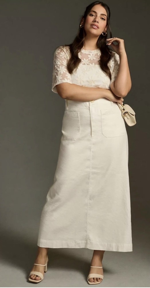 Anthropologie Maeve The Colette Maxi Skirt linen in snow plus size 3x Summer