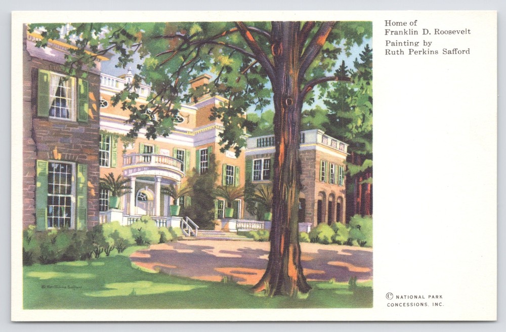 Hyde Park New York~President Franklin D Roosevelt Home~Safford Painting~Postcard