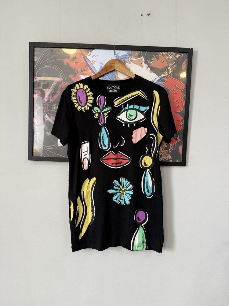 Boutique Moschino Black Graphic T-Shirt Dress Abstract face Surreality Print S-image