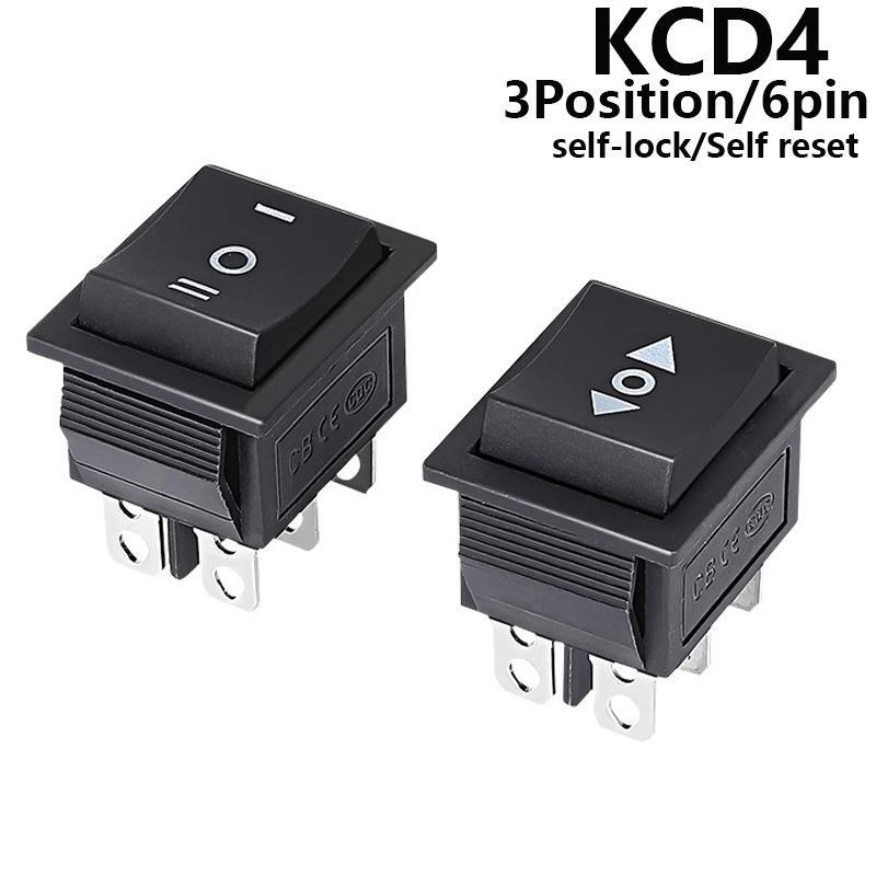 Rocker Power Switch with Lamp Light 3position 6pin Button Latching KCD4 16a 250v