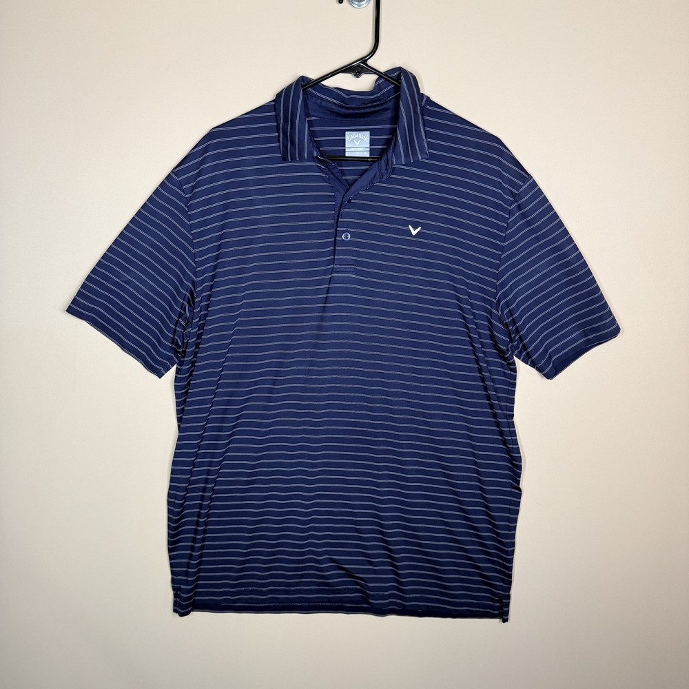 Callaway Opti Dri Blue Striped Polo Golf Shirt Performance Stretch Men's Large L