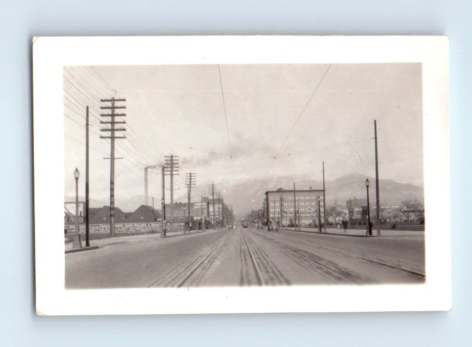 Old Vintage Photo EARLY LOS ANGELES STREET SCENE STREETCAR TRACKS SMOKESTACK