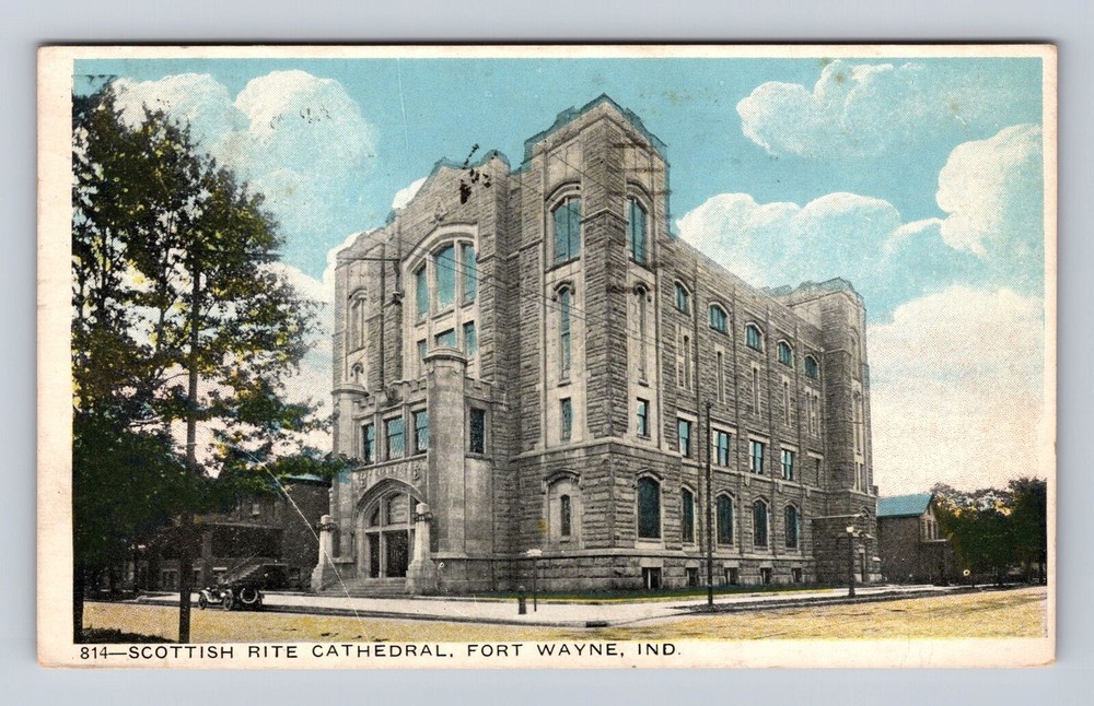 Fort Wayne IN-Indiana, Scottish Rite Cathedral, Religion Vintage c1923 Postcard