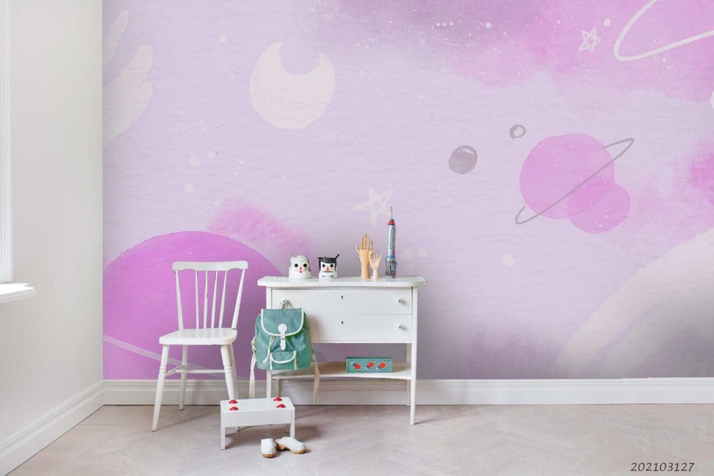 3D Space Planet Moon Watercolor Wall Murals Wallpaper Murals Wall Sticker 2