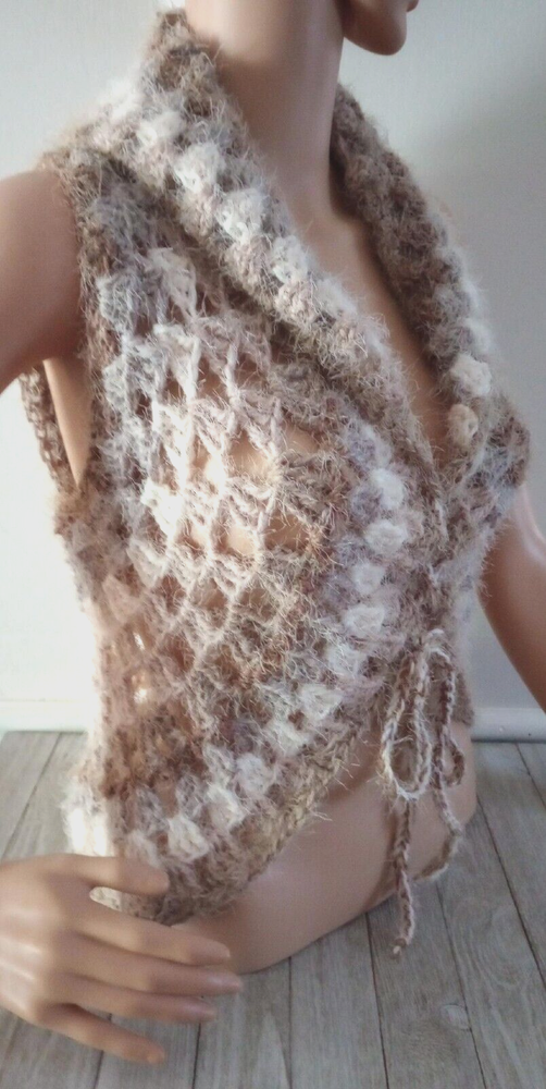 handmade crochet womans boho top vest festival M/L coconut cream USA new