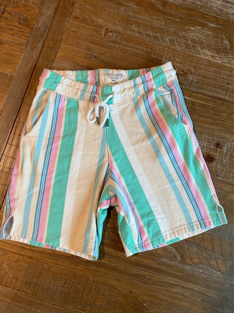 Free Planet Men's Striped Sweat Shorts Casual Lounge Beach Small S Vacation