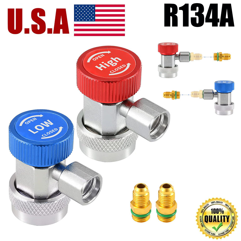 2PCS R134A Quick Coupler Adapter High/Low Connector 1/4