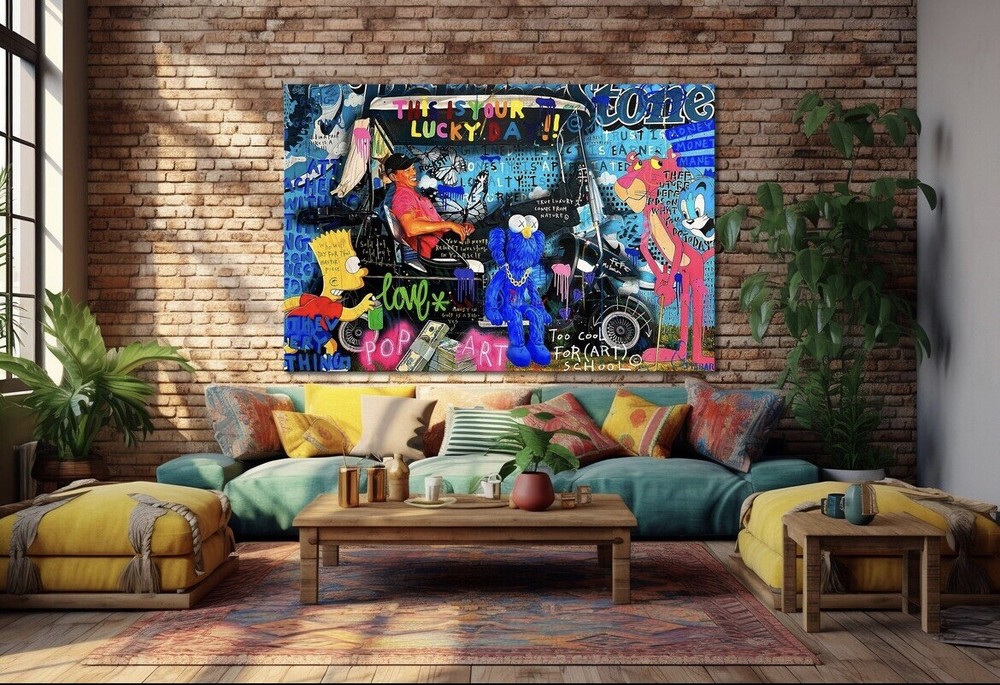 Abstract Contemporary Graffiti canvas Painting L Street Art Modern Wall Decor-image