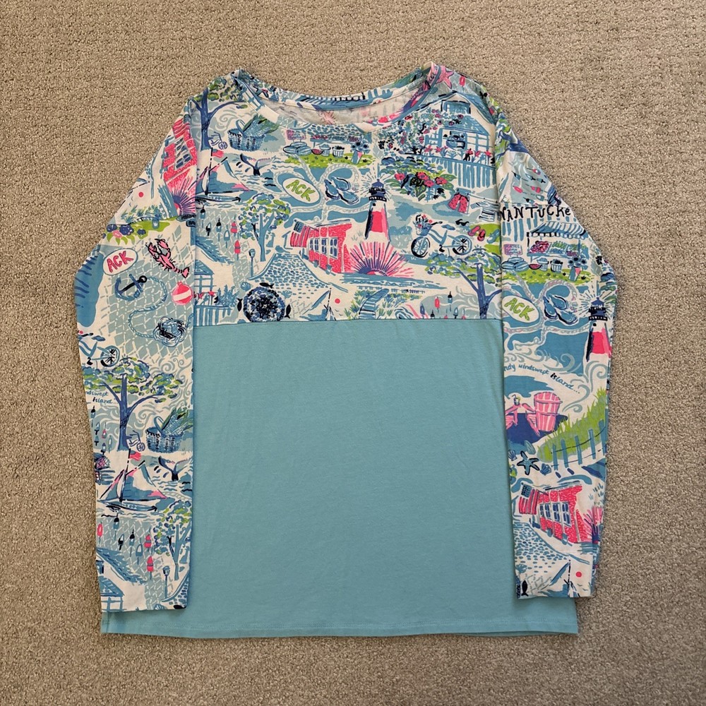 Lilly Pulitzer Finn Top Long Sleeve Whisper Blue Lilly Loves Nantucket  Size S