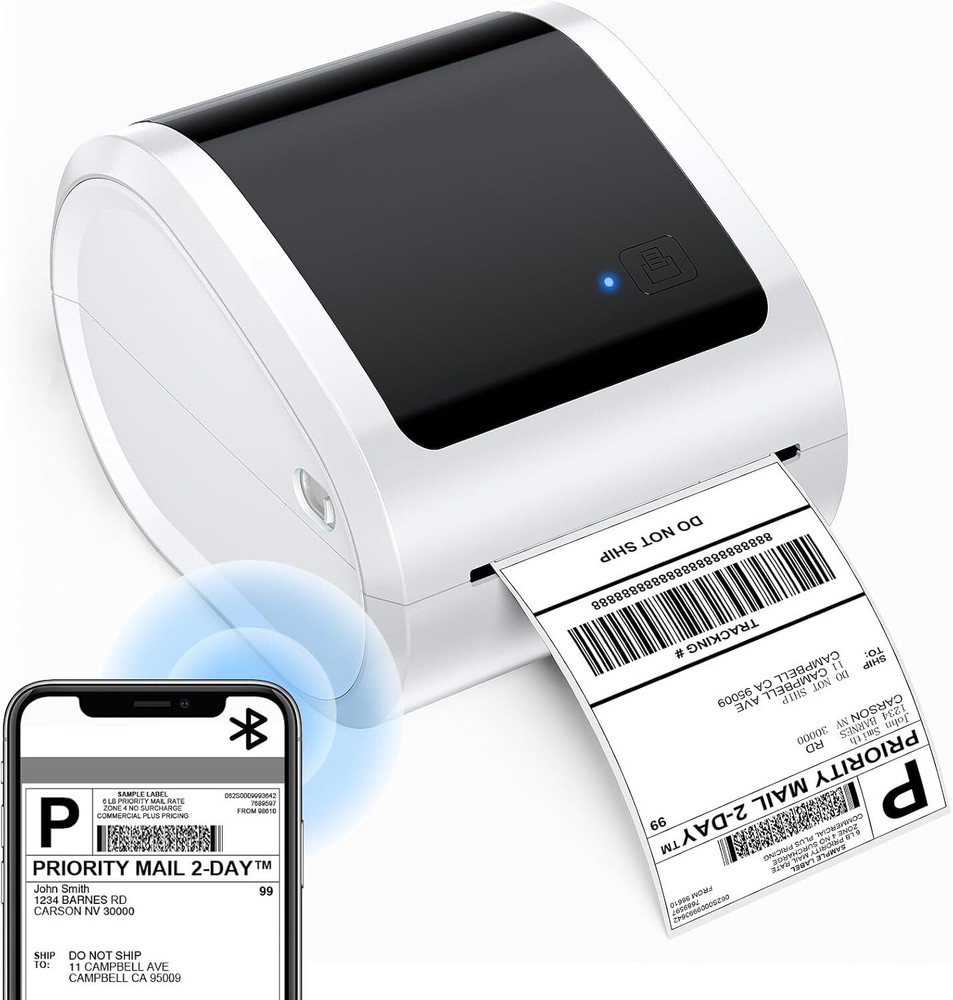 Bluetooth 4x6 Thermal Label Printer with Built-in Hopper for Shipping Labels
