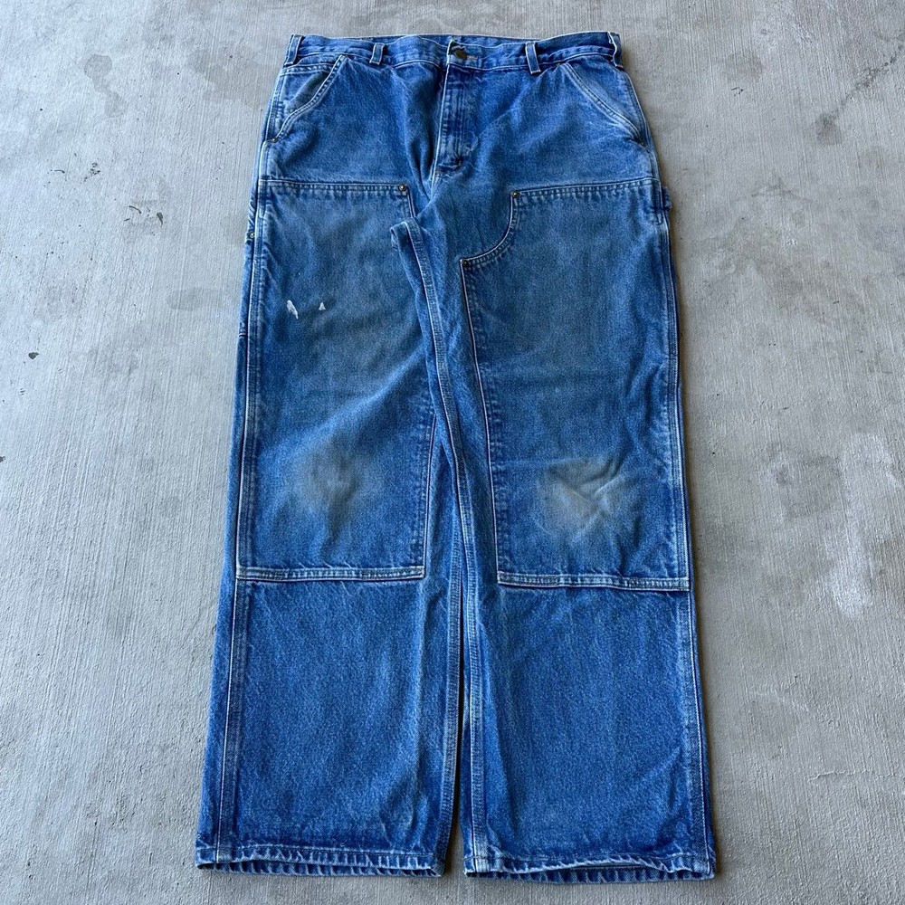 Vintage Y2K Carhartt denim blue jeans double knee work wear carpenter pants