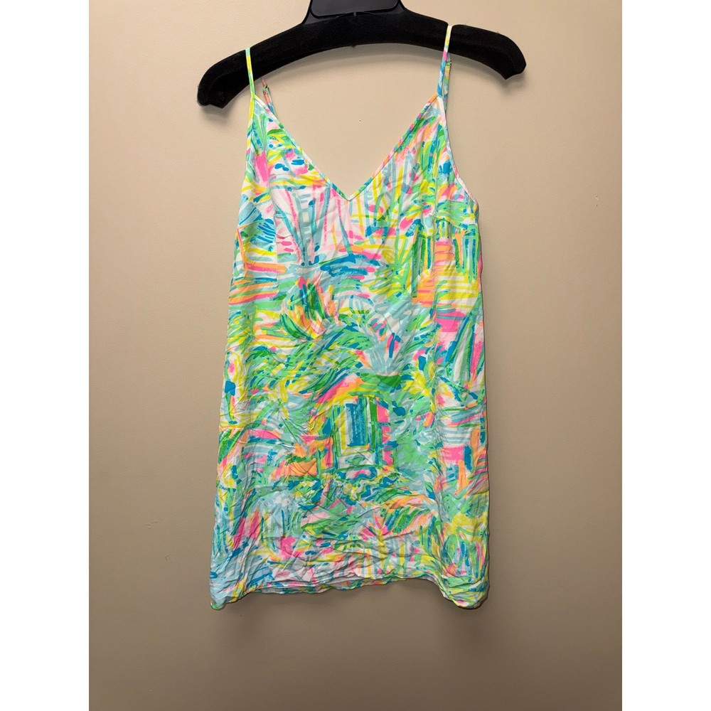 Lilly Pulitzer Womens Small Neon Abstract Palm Print V-Neck Camisole Tank Top-image