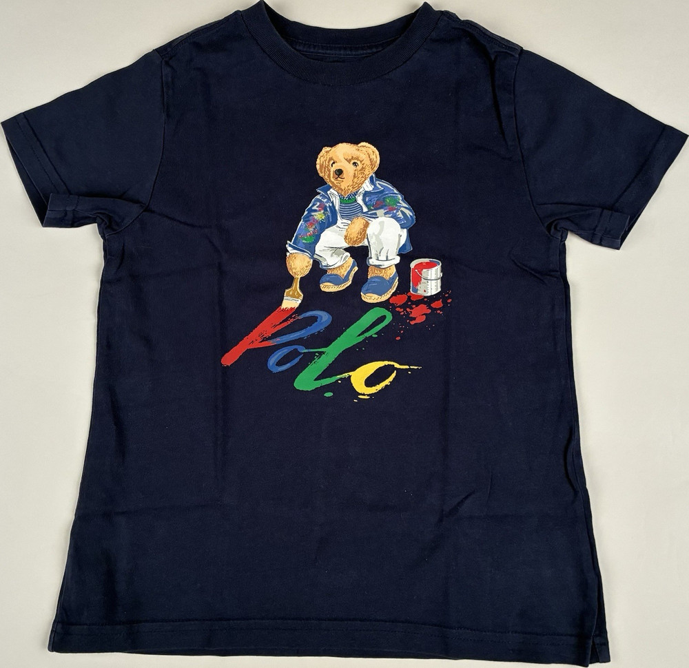 Polo Ralph Lauren Boys Polo Bear Graphic T-Shirt Navy Short Sleeve Size 5
