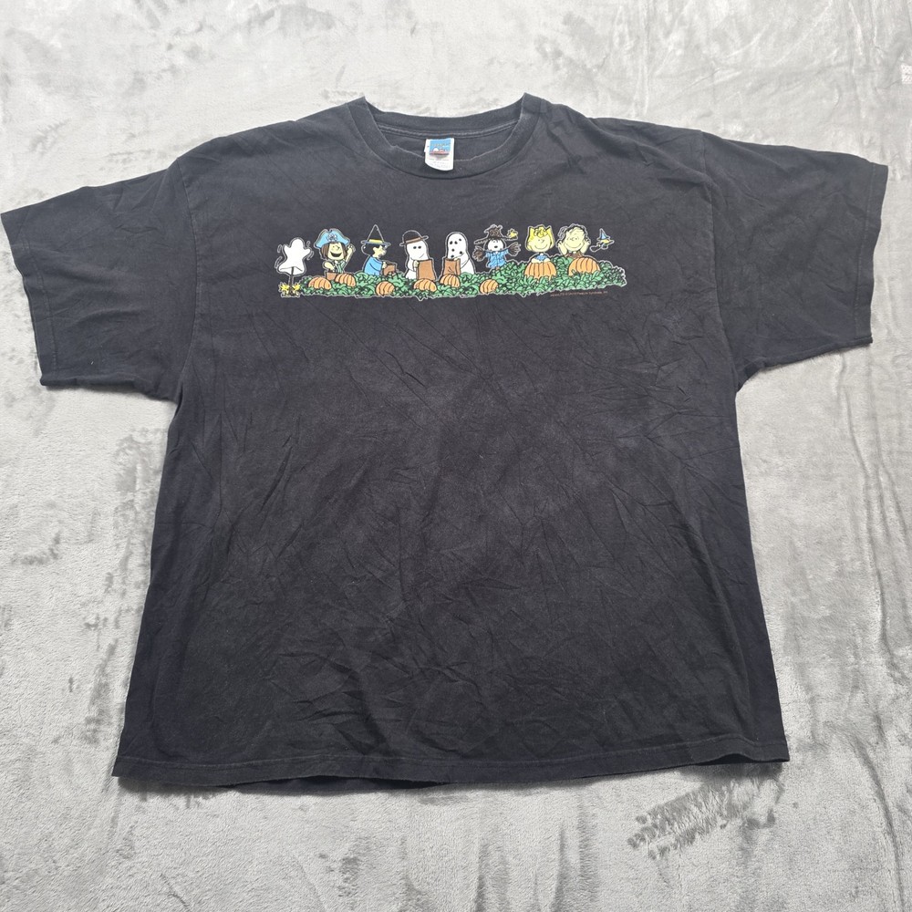Vtg Peanuts Snoopy Charlie Brown Halloween Pumpkin Patch Black T-Shirt Size 2XL