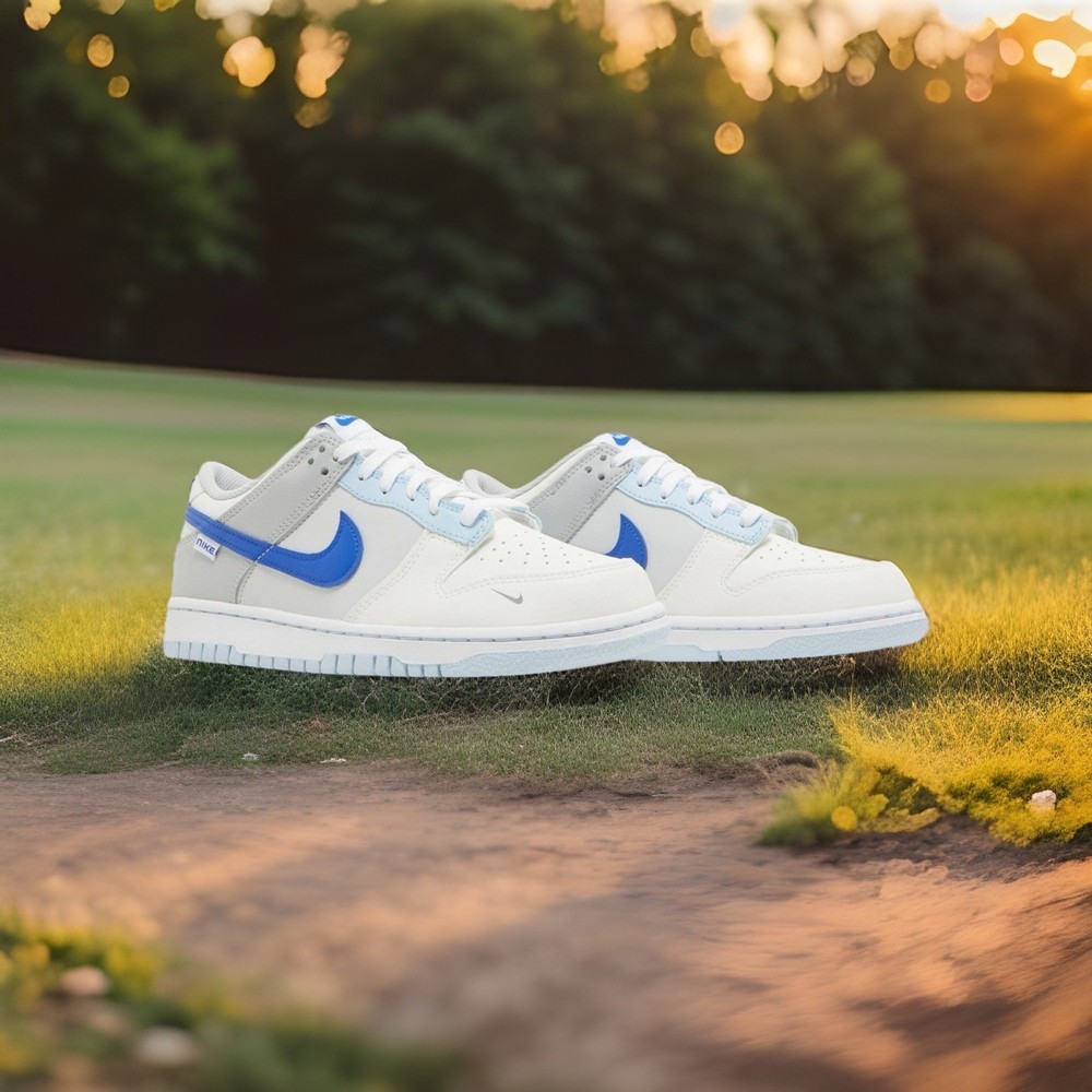 NEW Nike Dunk Low Ivory, White ,Hyper Royal (GS)  US Size  4.5Y  | FB1843-141