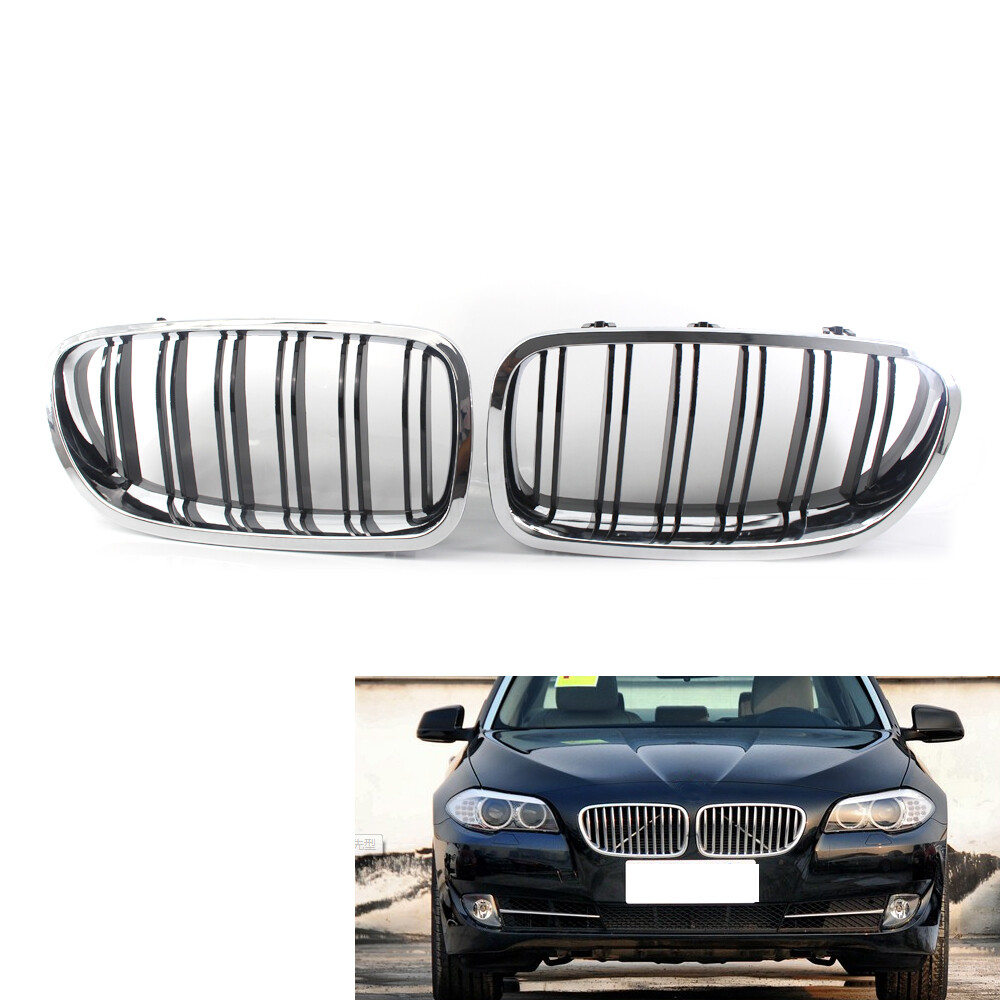 For BMW F10 2011-16 Kidney Gloss Dual Slat Half Chrome Grille